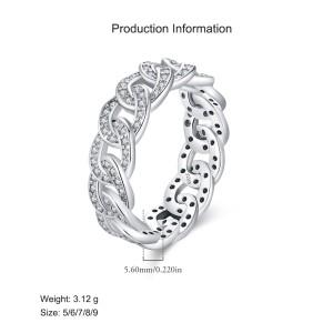 925 Sterling Silver Zirconia Linked Chain Band Ring 70100410