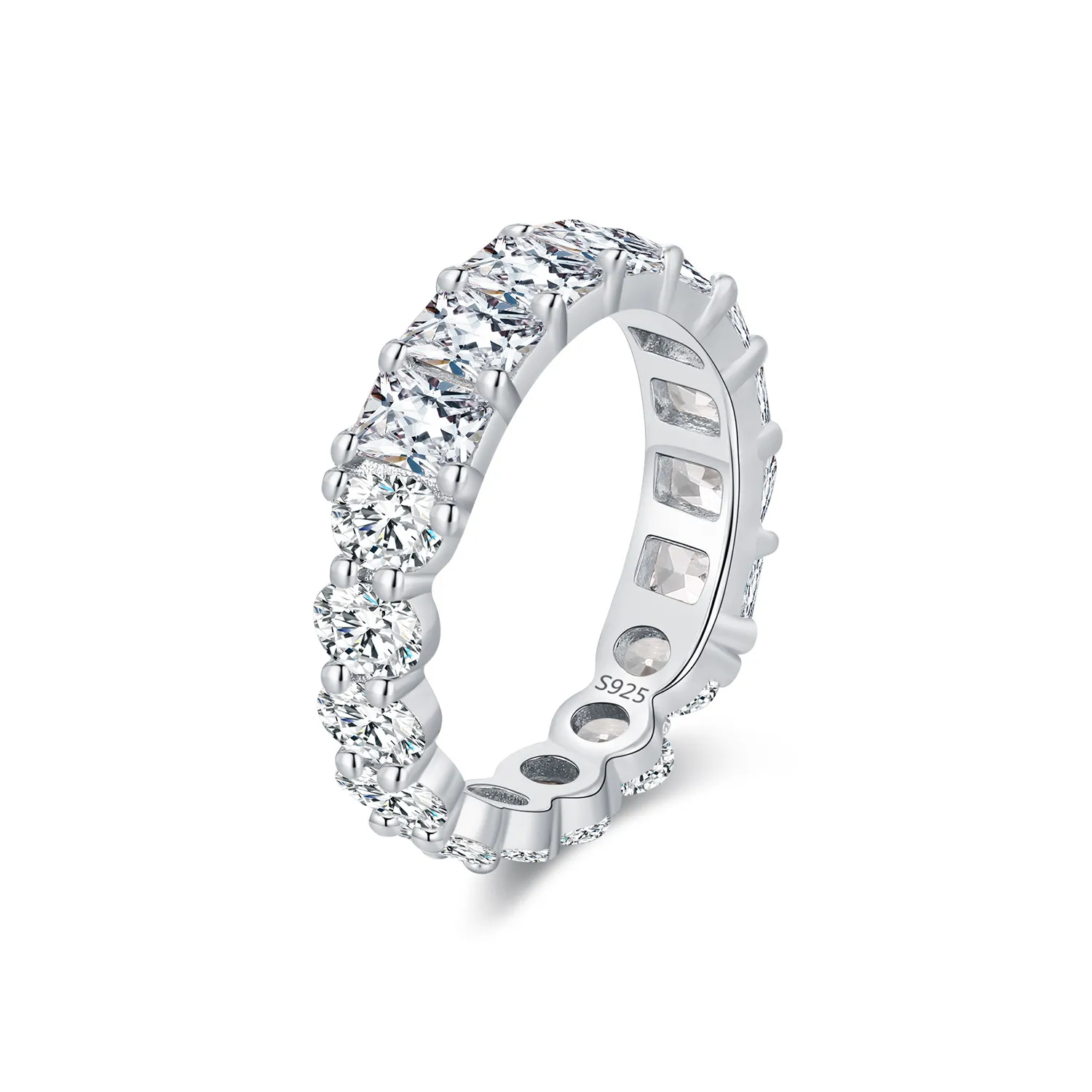 925 Sterling Silver Full Oval Round Zirconia Band Ring 70100413