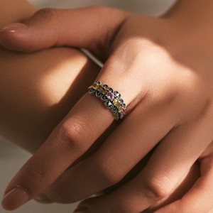 925 Sterling Silver Vintage Oxidized Dopamine Color CZ Ring 70100414