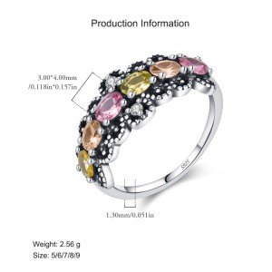 925 Sterling Silver Vintage Oxidized Dopamine Color CZ Ring 70100414