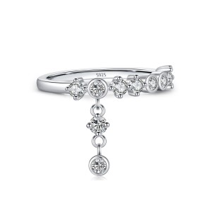 925 Sterling Silver Dangling CZ Drop Ring 70100417