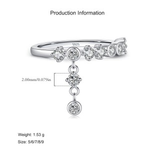 925 Sterling Silver Dangling CZ Drop Ring 70100417