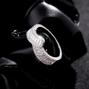 925 Sterling Silver Wide Band Geometric Zircon Ring 70100420