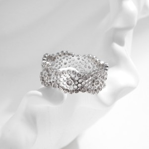 925 Sterling Silver Hollow Lace Honeycomb CZ Band Ring 70100421