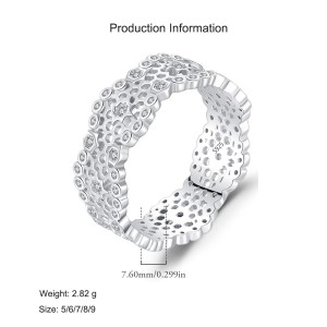 925 Sterling Silver Hollow Lace Honeycomb CZ Band Ring 70100421