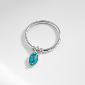 925 Sterling Silver Vintage Geometric Blue Zirconia Dangle Ring 70100422