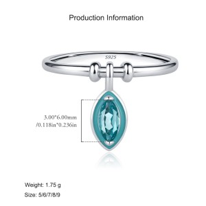 925 Sterling Silver Vintage Geometric Blue Zirconia Dangle Ring 70100422