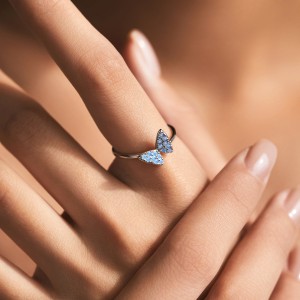925 Sterling Silver Butterfly Crystal Ring in 70100423