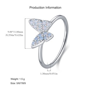 925 Sterling Silver Butterfly Crystal Ring in 70100423
