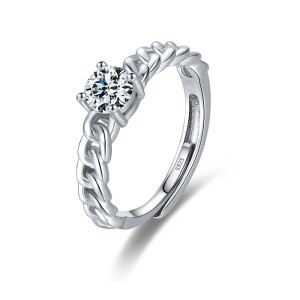 925 Sterling Silver Chain Link CZ Solitaire Ring 70100425 925 Sterling Silver Chain Link CZ Solitaire Ring 70100425