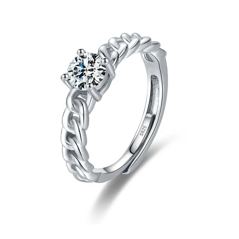 925 Sterling Silver Chain Link CZ Solitaire Ring 70100425