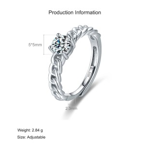 925 Sterling Silver Chain Link CZ Solitaire Ring 70100425 925 Sterling Silver Chain Link CZ Solitaire Ring 70100425
