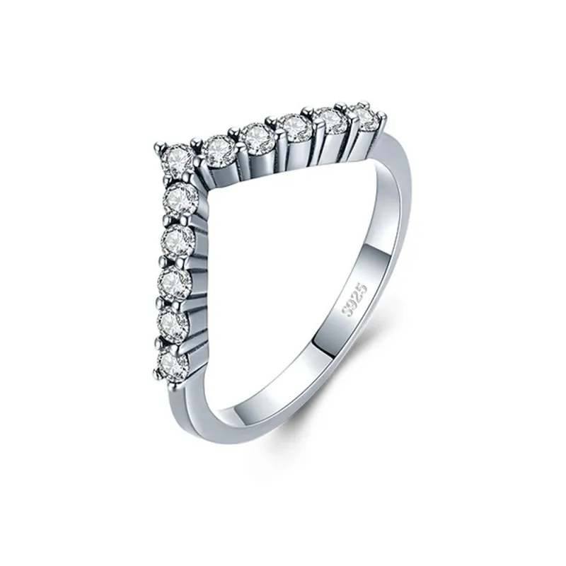 925 Sterling Silver V-Shaped CZ Minimalist Ring 70100427