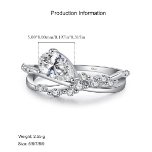 925 Sterling Silver Teardrop Zircon Crossover Ring 70100428 925 Sterling Silver Teardrop Zircon Crossover Ring 70100428