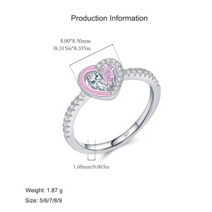 925 Sterling Silver Pink Enamel Double Gemstone Heart Ring 70100430