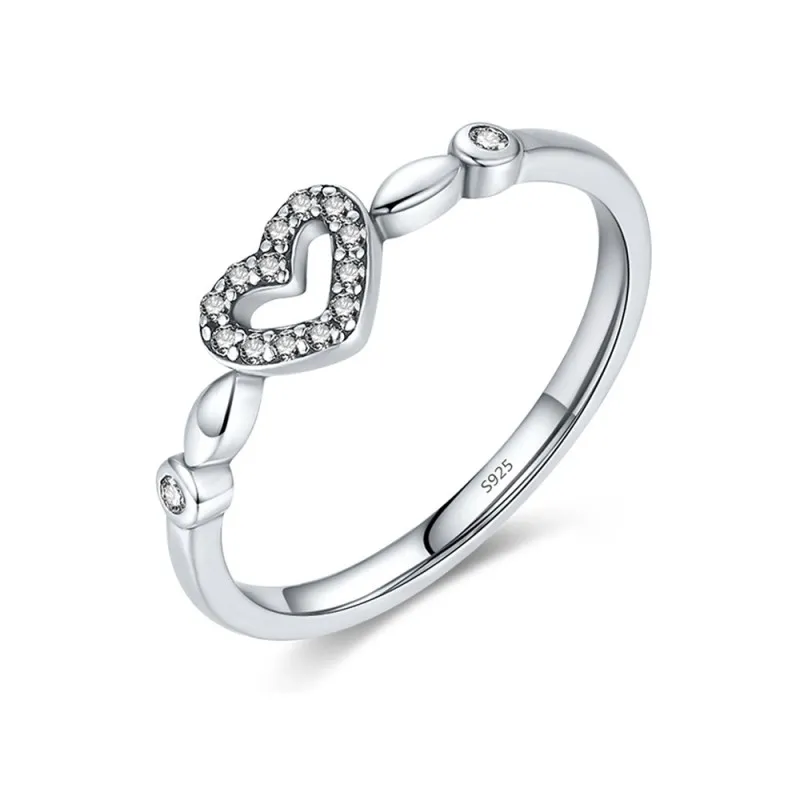 925 Sterling Silver Minimalist Hollow Heart Ring 70100431