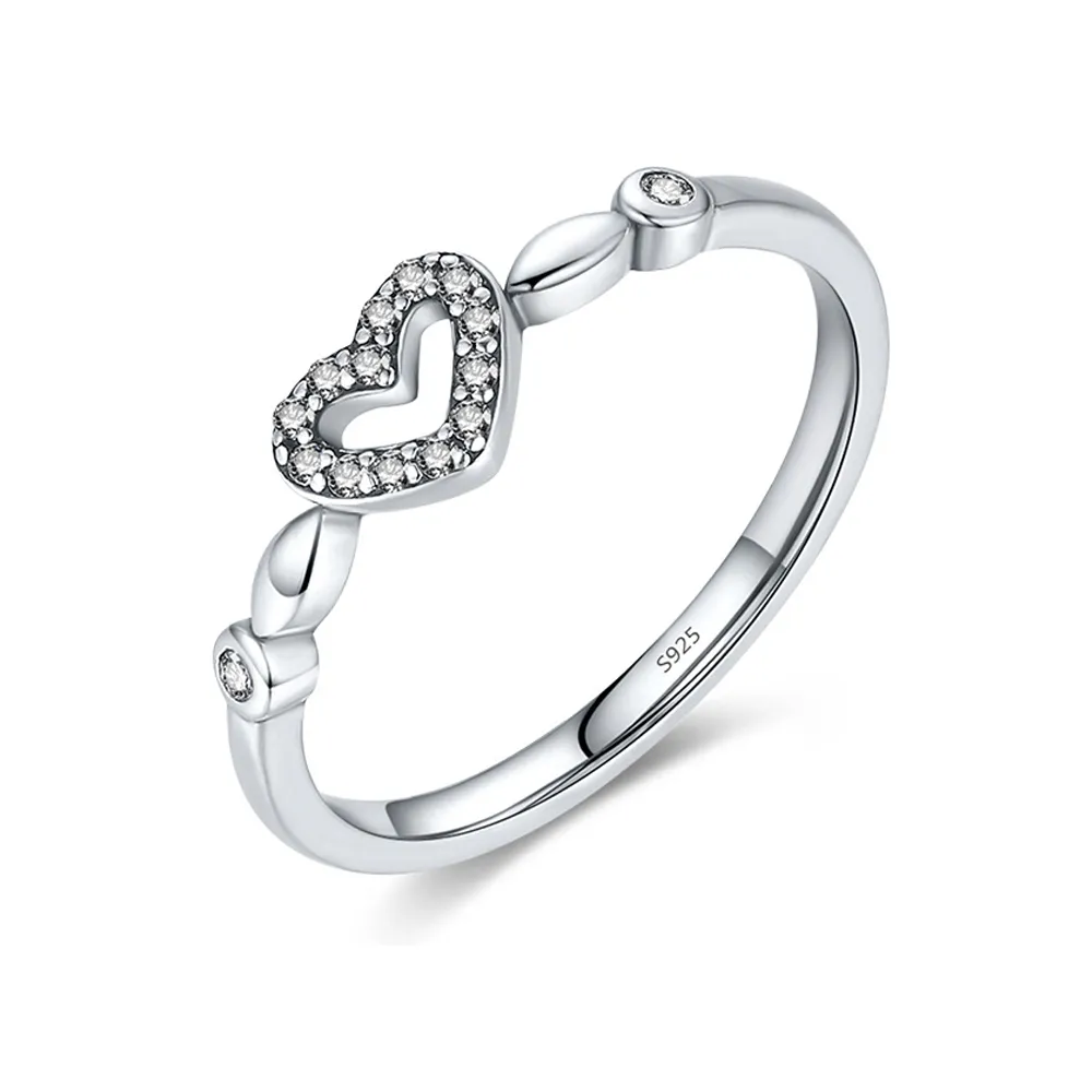 925 Sterling Silver Minimalist Hollow Heart Ring 70100431