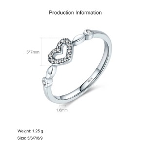 925 Sterling Silver Minimalist Hollow Heart Ring 70100431
