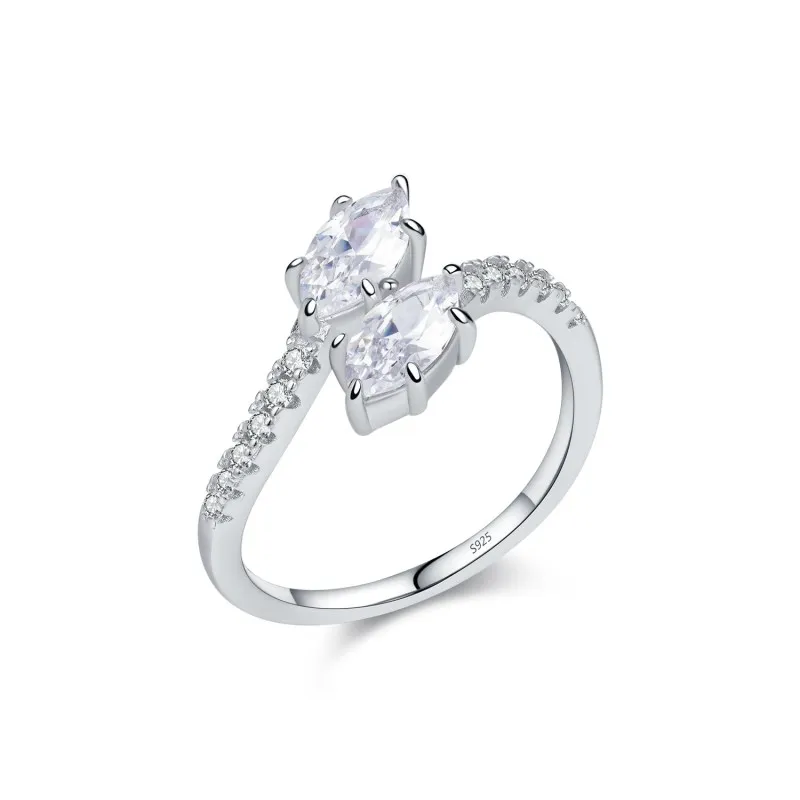 925 Sterling Silver Double Head Snake Zircon Ring 70100432