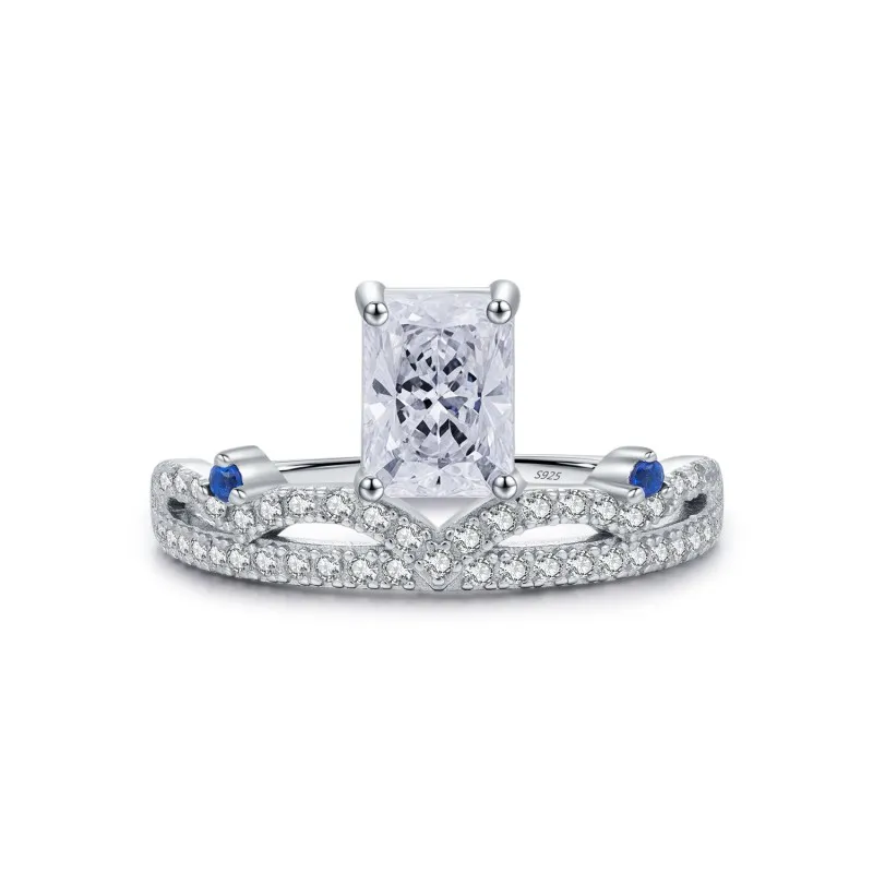 925 Sterling Silver Geometric Design Crown Ring 70100433