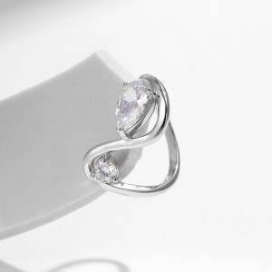 925 Sterling Silver Geometric Waterdrop Zircon Ring 70100438