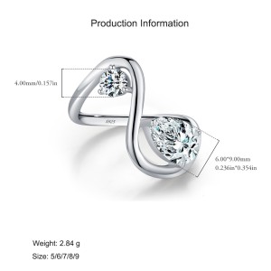 925 Sterling Silver Geometric Waterdrop Zircon Ring 70100438