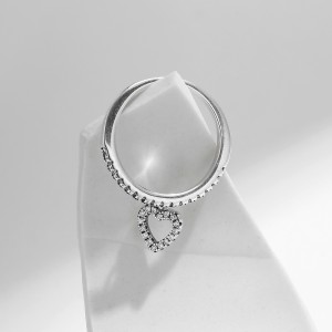 925 Sterling Silver Heart Zircon Dangle Ring 70100442