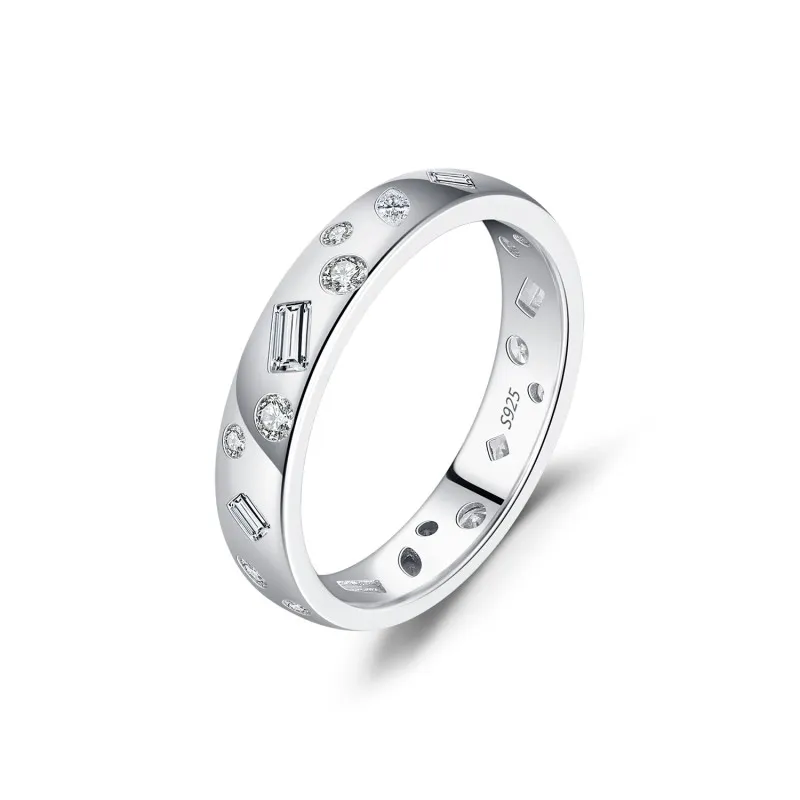 925 Sterling Silver Irregular Zircon Band Ring 70100445