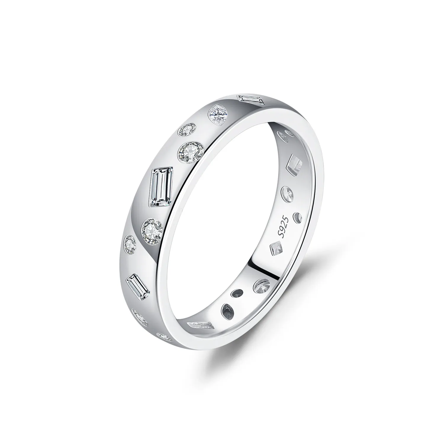 925 Sterling Silver Irregular Zircon Band Ring 70100445