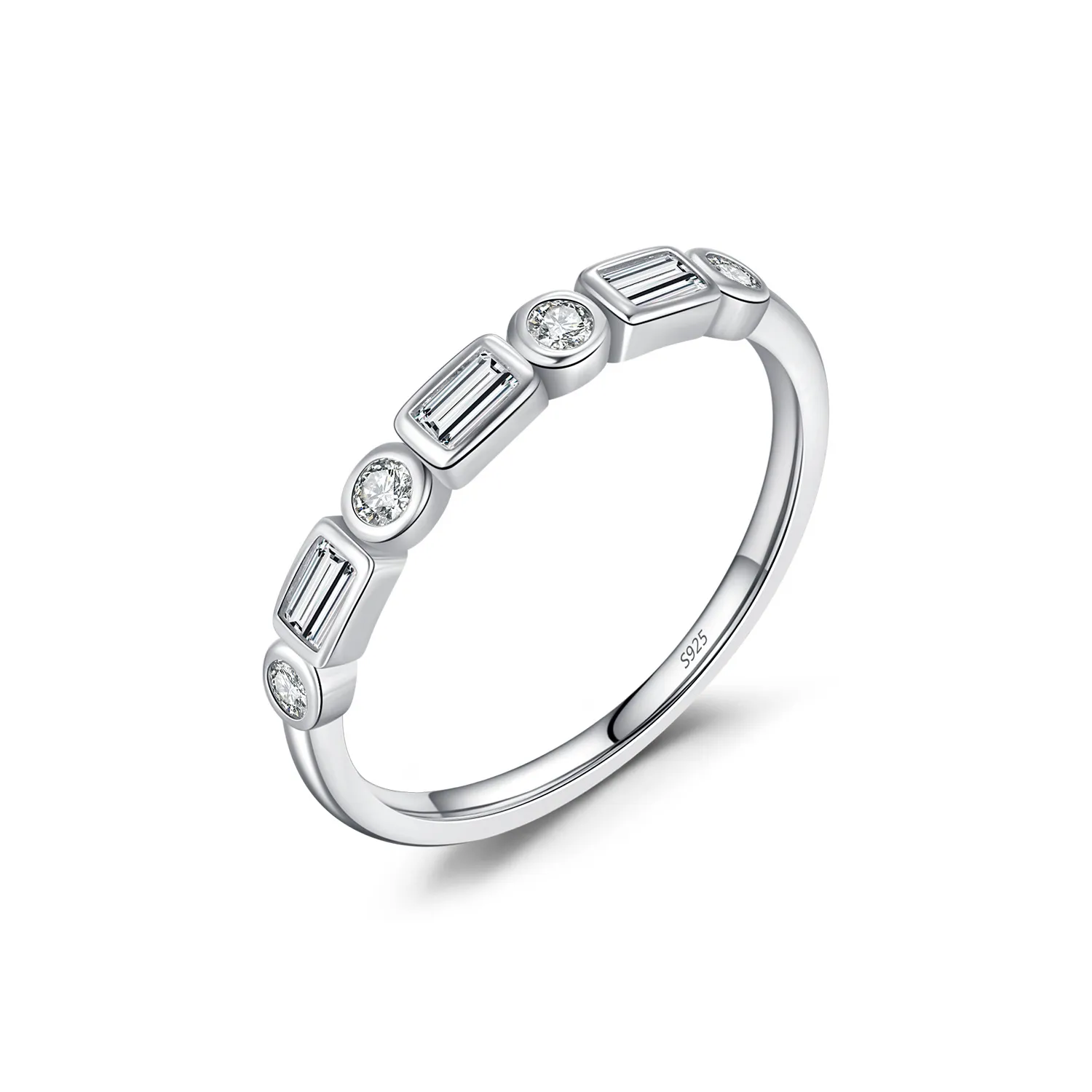 925 Sterling Silver Geometric Zircon Stackable Ring 70100451 925 Sterling Silver Geometric Zircon Stackable Ring 70100451
