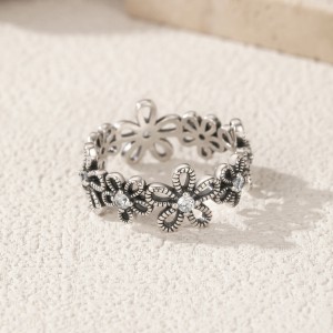 925 Sterling Silver Vintage Flower Band Ring 70100453
