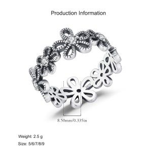 925 Sterling Silver Vintage Flower Band Ring 70100453