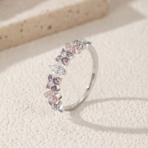 925 Sterling Silver Zircon Clover Flower Ring 70100456