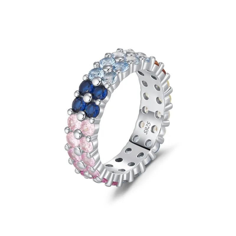 925 Sterling Silver Rainbow CZ Eternity Gear Ring 70100457