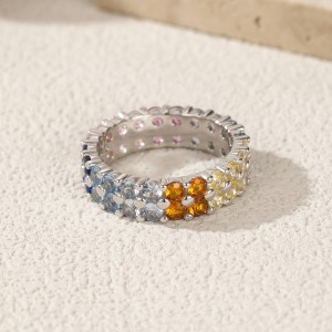 925 Sterling Silver Rainbow CZ Eternity Gear Ring 70100457 925 Sterling Silver Rainbow CZ Eternity Gear Ring 70100457