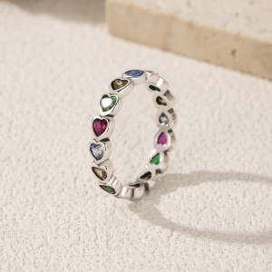 925 Sterling Silver Vintage CZ Heart Eternity Ring 70100458