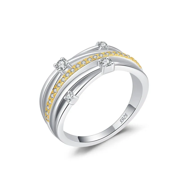 925 Sterling Silver Dual-Tone Twisted Line Ring 70100461