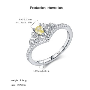 925 Sterling Silver Yellow Teardrop Crown Ring 70100468