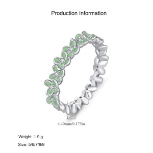 925 Sterling Silver Mint Green Clover Flower Zircon Ring 70100472