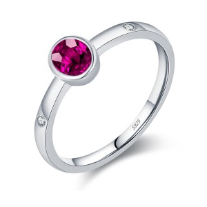 925 Sterling Silver Vintage Ruby-Red Crystal Ring 70100476