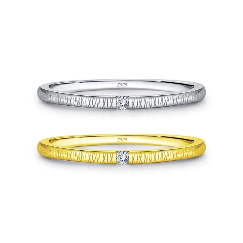 925 Sterling Silver Textured Zircon Band Ring 70100482