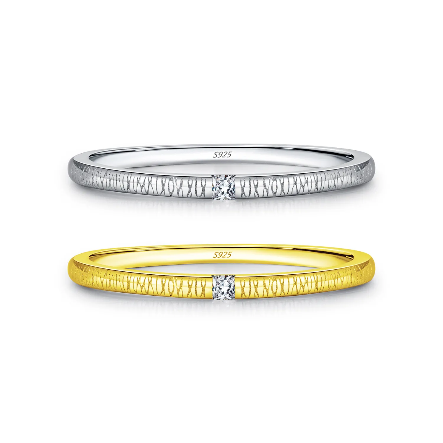 925 Sterling Silver Textured Zircon Band Ring 70100482