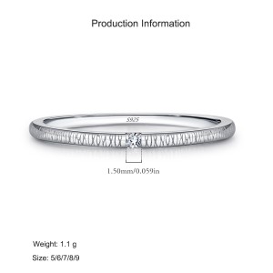 925 Sterling Silver Textured Zircon Band Ring 70100482