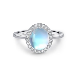 925 Sterling Silver Moonstone CZ Halo Ring 70100485