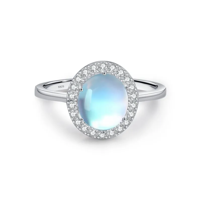 925 Sterling Silver Moonstone CZ Halo Ring 70100485