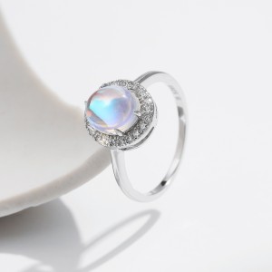925 Sterling Silver Moonstone CZ Halo Ring 70100485