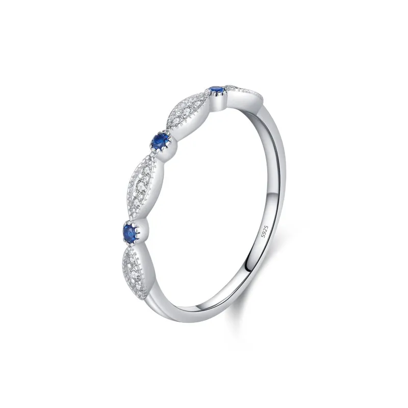 925 Sterling Silver Minimalist Blue CZ Stacking Ring 70100486