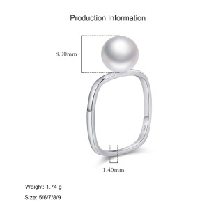 925 Sterling Silver Square Pearl Ring 70100490