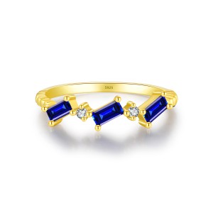 925 Sterling Silver Emerald-Cut Blue Zircon Ring 70100493