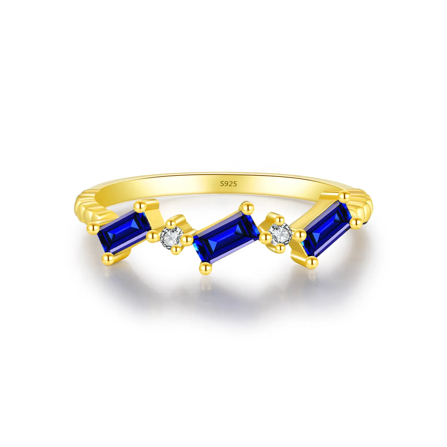 925 Sterling Silver Emerald-Cut Blue Zircon Ring 70100493